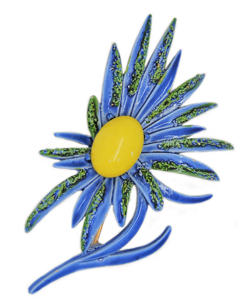 ART Blue Green Enamel Floral Flower Vintage Costume Figural Pin Brooch
