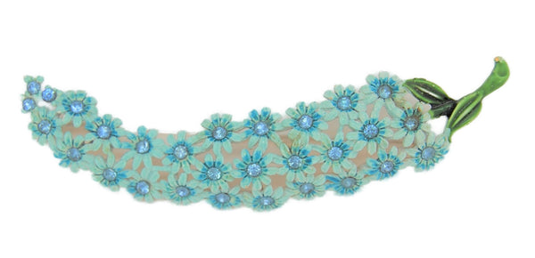 Floral Daisy Spray Blue & Green Enamel Vintage Figural Brooch