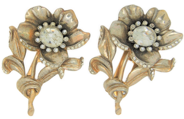 Art Deco Dress Clips Floral Pot Metal Matching Vintage Figural Pin Brooch Set