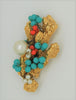 Castlecliff Coral Turquoise Beads Pearls Vintage Costume Figural Pin Brooch