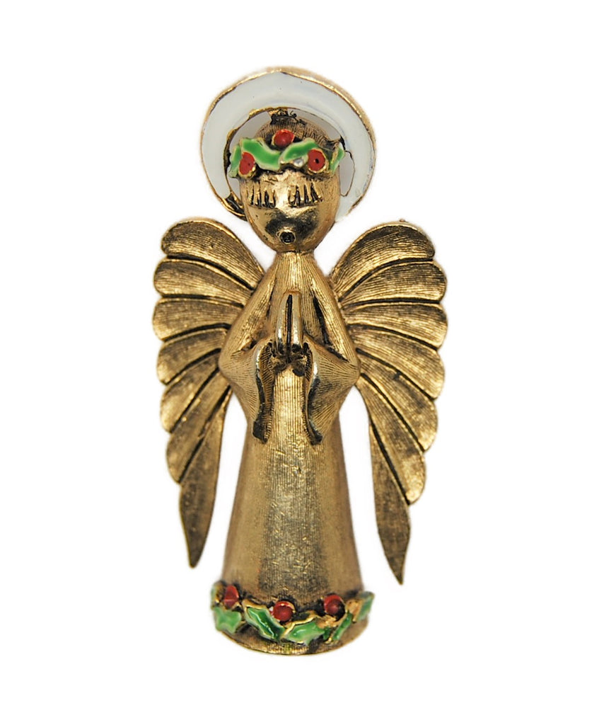 ART Angel Holiday Holly Cherub Christmas Vintage Figural Pin Brooch - 1960s