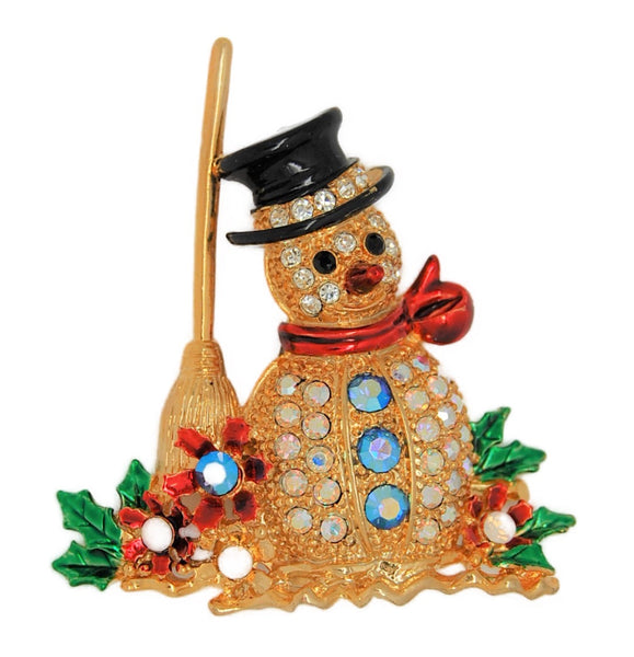 Fitz Floyd 325 Series Sparkling Snowman Broom Vintage Figural Pin Brooch