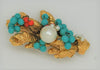 Castlecliff Coral Turquoise Beads Pearls Vintage Costume Figural Pin Brooch