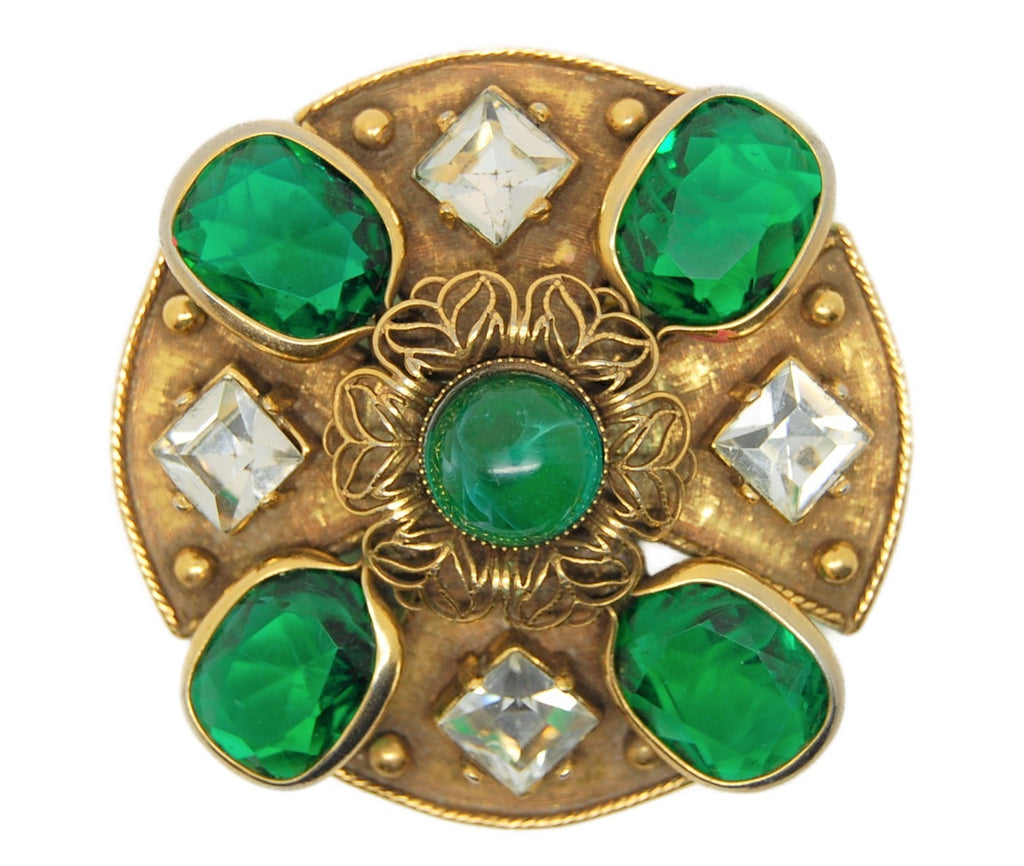 Accessocraft Gorgeous Sparkling Emerald Stones Vintage Costume Pin Brooch