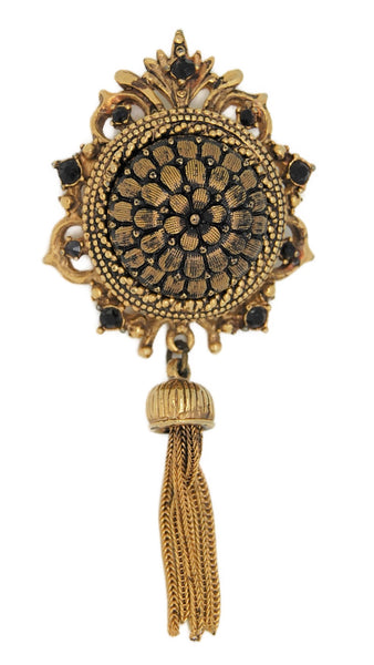 Florenza Gold & Black Dome Dangle Vintage Figural Pin Brooch