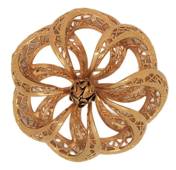 Corocraft Dimensional Gate Cut Floral Vintage Figural Pin Brooch