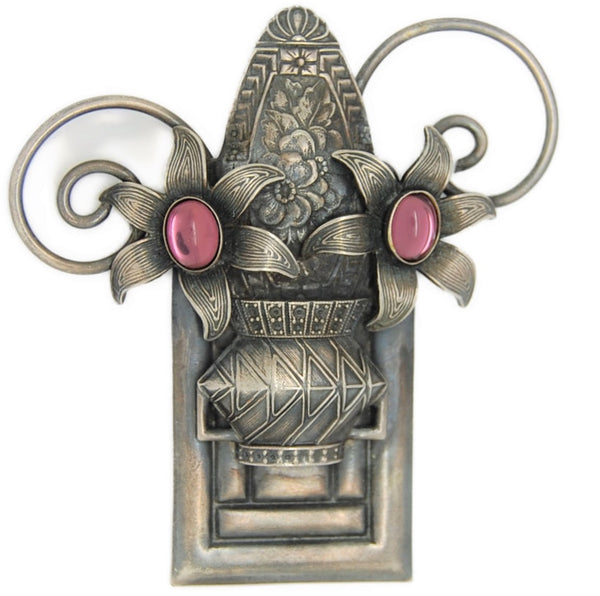 Marjorie Baer SF Gunmetal Grey Amethyst Floral Figural Pin Brooch