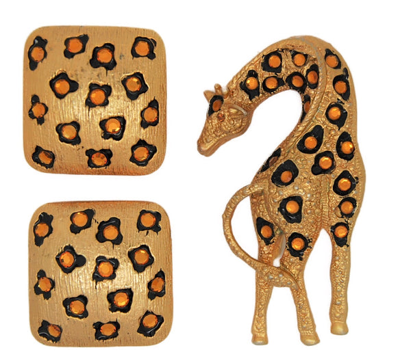 Craft Gem-Craft Earrings & Matching Giraffe Vintage Figural Set