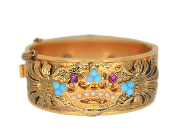 Royal Crown Cuff Bangle Gold Tone Vintage Figural Bracelet