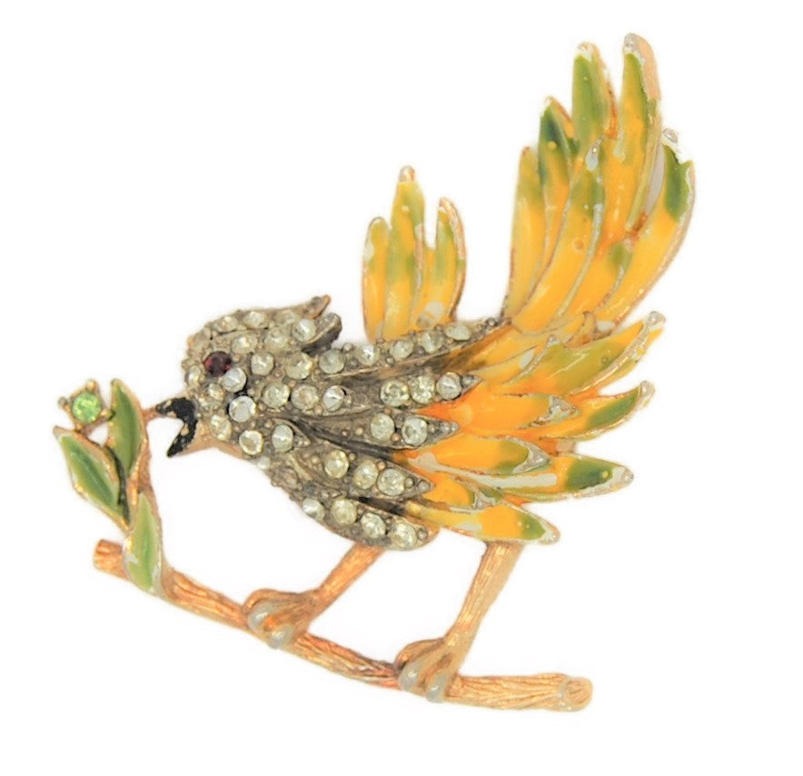 Kramer Cheeping Bird on Branch Vintage Figural Pin Brooch
