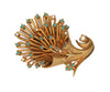 Carnegie Floral Horn Turquoise & Rhinestones Gold-Tone Vintage Figural Brooch