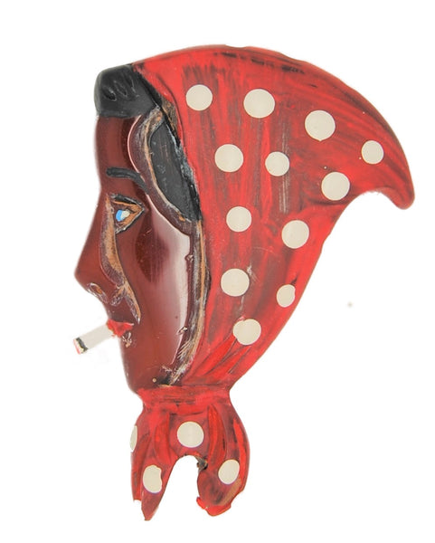 Bakelite Smoking Aunt Betty Resin Vintage Figural Pin Brooch