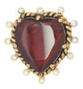 Ruby Red Cut Glass Framed Heart Vintage Figural Pin Brooch