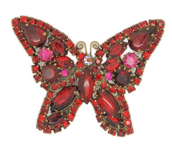Weiss Crimson Red Butterfly Vintage Figural Costume Pin Brooch