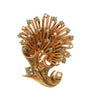Carnegie Floral Horn Turquoise & Rhinestones Gold-Tone Vintage Figural Brooch