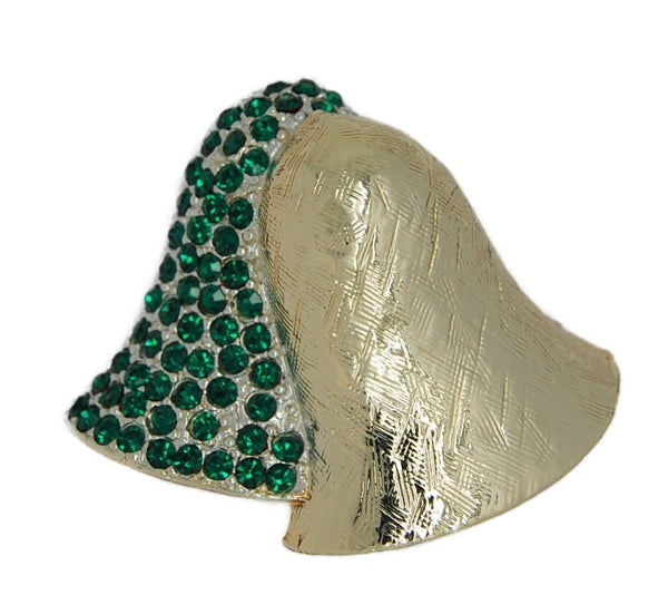 Dodds Double Emerald Christmas Bells Vintage Figural Brooch