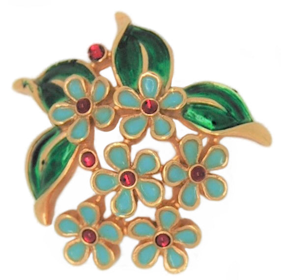 Trifari Forget-Me-Nots Blossoms Leaves Vintage Figural Pin Brooch