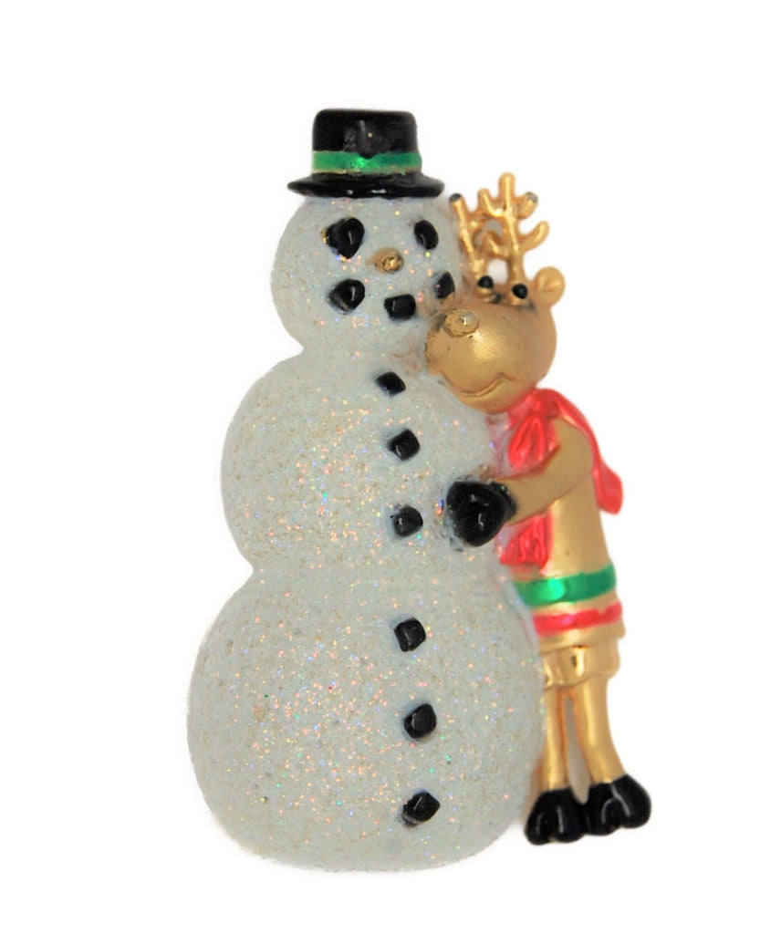 AJC Christmas Holiday Reindeer Snowman Vintage Figural Brooch