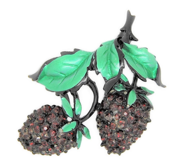 BSK Metallic Enamel Ruby Red  Double Strawberry Vintage Figural Brooch