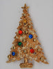 ART Holiday Flocked Tree Gold Tone Rhinestone Christmas Brooch - 1960s