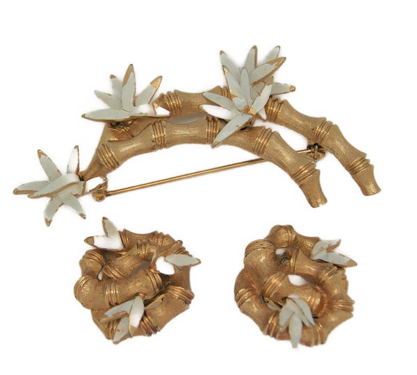 Boucher Flowering Bamboo Vintage Figural Brooch & Earring Set