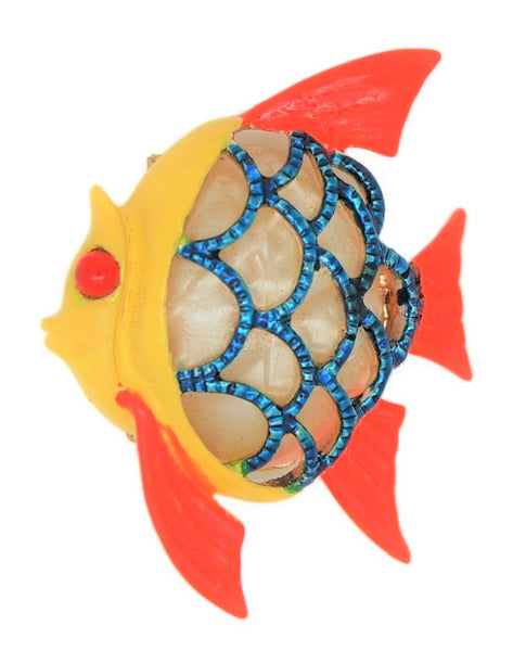 Bright Enamel Vintage Angel Fish Pearl Belly Figural Pin Brooch