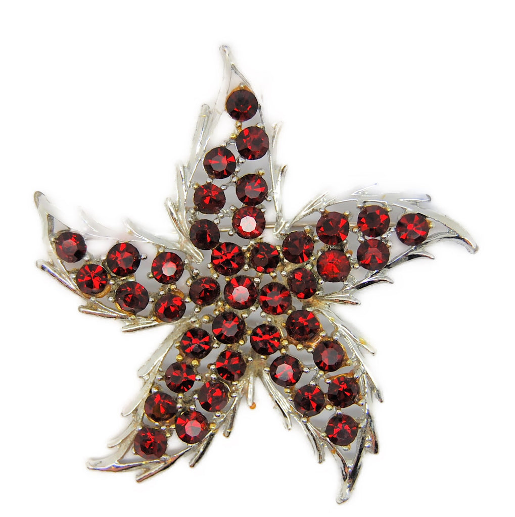 Dodds Pin Wheel Star Burst Ruby Red Rhinestones Vintage Figural Pin Brooch