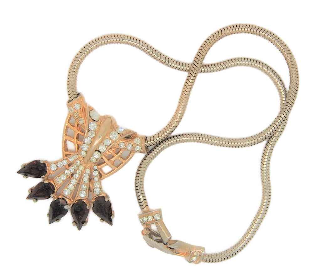 Corocraft Ruby Point Pendant Slide Snake Chain Vintage Necklace