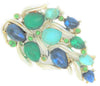 BSK Emerald & Royal Blue Transparent Leaves Floral Vintage Brooch