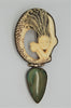 Carved Faux Scrimshaw Mermaid Jade Sterling Dangle Vintage Figural Necklace Brooch