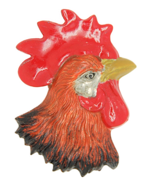 Rooster Pot Metal Enamel Fur Clip Vintage Figural Pin Brooch
