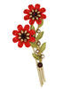 Coro Double Flower Red Enamel Stems Vintage Figural Brooch