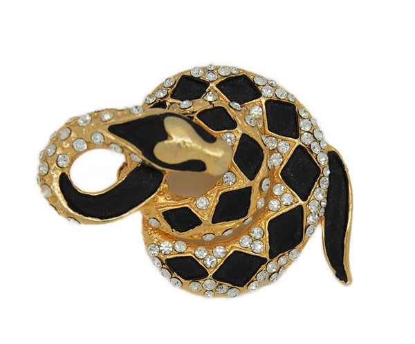 Erwin Pearl PEP Black Diamond Back Snake Vintage Figural Pin Brooch