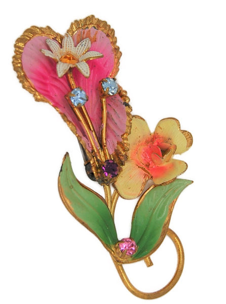 Made in Austria Dimensional Floral Colorful Enamel Flower Vintage Figural Brooch
