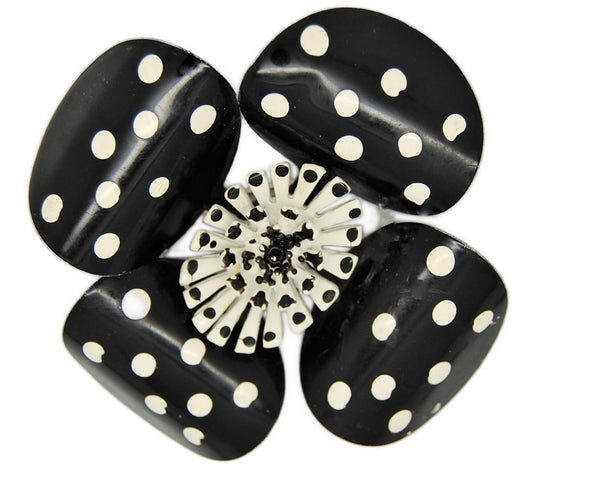 Black & White Big Metal Flower Vintage Costume Figural Pin Brooch