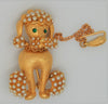 Mandle Pave Pearl Puppy Dog with Hang Pin Leash Vintage Figural Pin Brooch