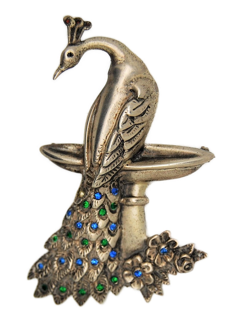Theda Sterling Peacock Vintage Costume Figural Pin Brooch