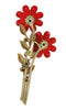 Coro Double Flower Red Enamel Stems Vintage Figural Brooch