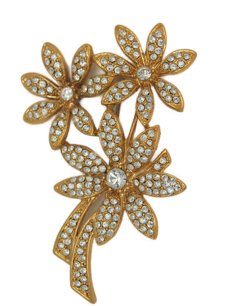 Napier Triple Gold Plate Flowers Vintage Figural Pin Brooch