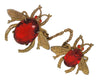 Antique Faceted Glass Red Belly Insects Chatelaine Figurals Pin Brooch Set