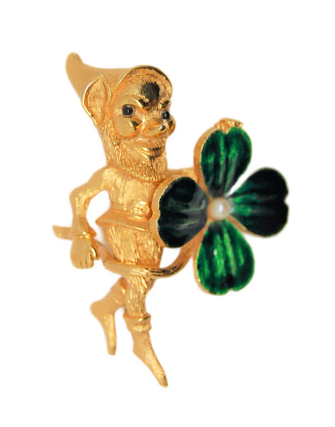 Boucher Lucky Clover Leprechaun Elf St Patricks Day Vintage Figural Brooch