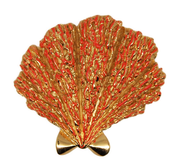Trifari Clam Shell Sealife Orange Enamel Gold Tone Vintage Figural Brooch