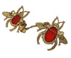 Antique Faceted Glass Red Belly Insects Chatelaine Figurals Pin Brooch Set