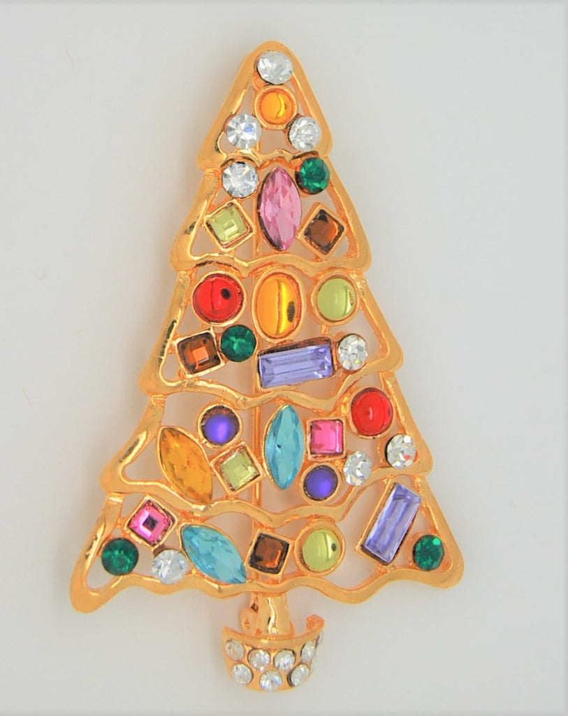 Gorgeous Multi-Color Rhinestones Christmas Holiday Figural Pin Brooch