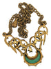 Art Deco Jade Crescent Moon & Pearls Gold Tone 1950s Necklace