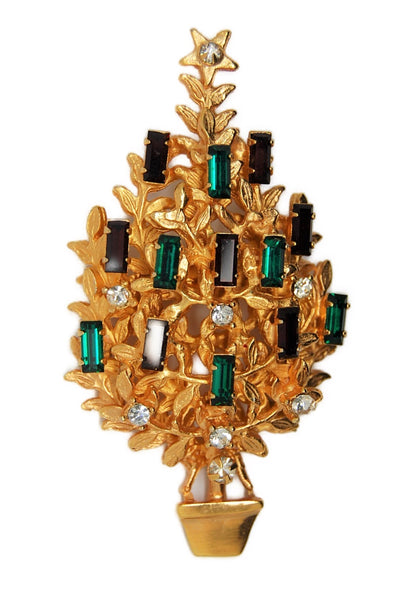 Original by Robert Candle Christmas Tree Navette Stones Vintage Figural Brooch