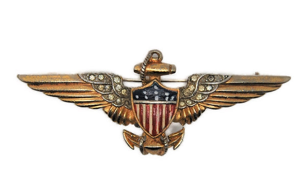 Trifari American Shield Patriotic Wings WW2 Vintage Figural Pin Brooch