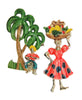 Hollywood Tropical Musician Fruit Carrier Vintage Figural Brooch Set