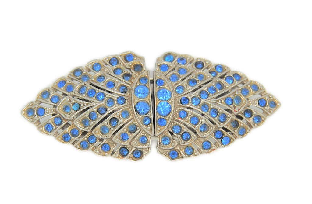 Clipmate Blue Rhinestones Shield Duette Vintage Figural Brooch