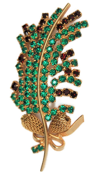 Holly Swag Christmas Holiday Red & Green Vintage Figural Brooch